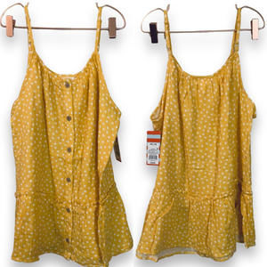 Cat & Jack Crew Neck Spaghetti Strap Tank Dot Buttons Ruffle Girls XXL/18 Yellow